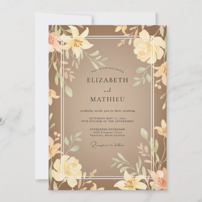 Tan Cream Lily Wedding Invitation (Front)