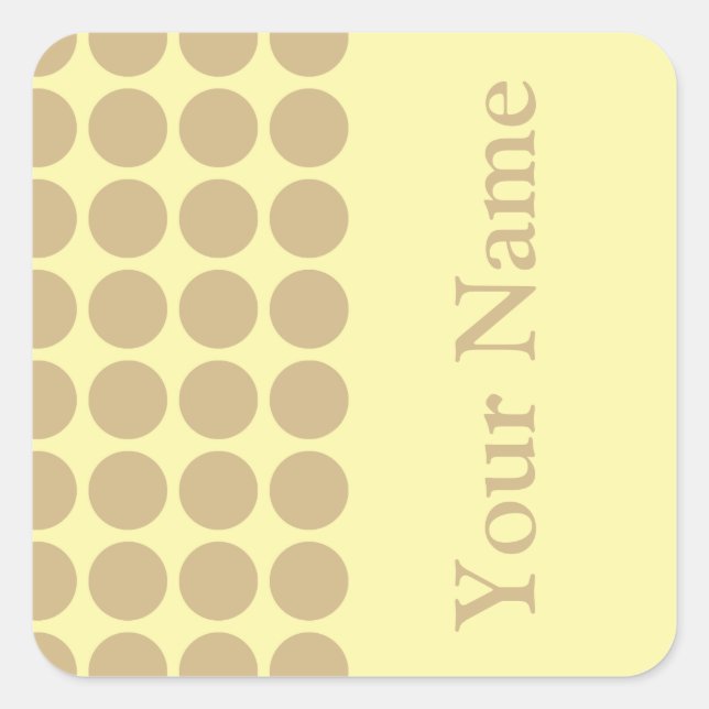 Tan Cream Neutral Dots with name text Square Sticker (Front)