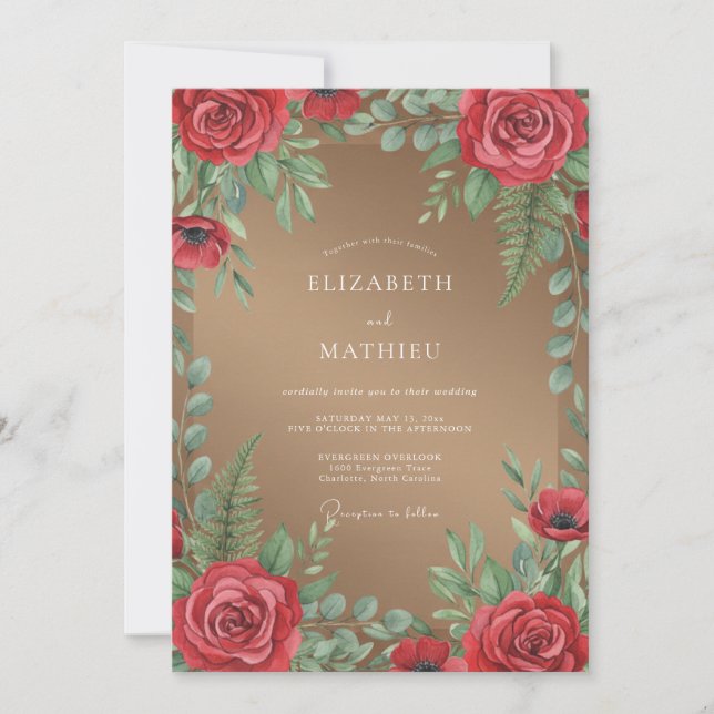 Tan Crimson Painted Wedding Invitation (Front)