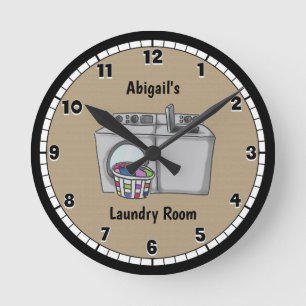 Tan Custom Laundry Room Round Clock