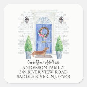 Tan Dachshund Blue Door New Address Label