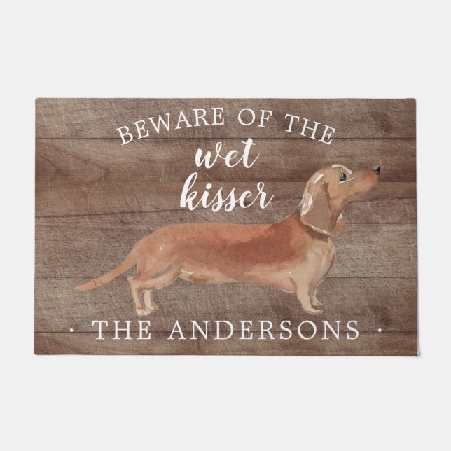 Tan Dachshund Dog Personalised Door Mat (Front)