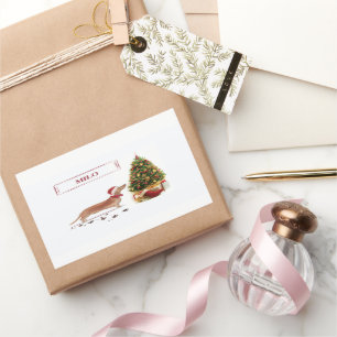 Tan Dachshund Funny Christmas Dog with Tree Rectangular Sticker