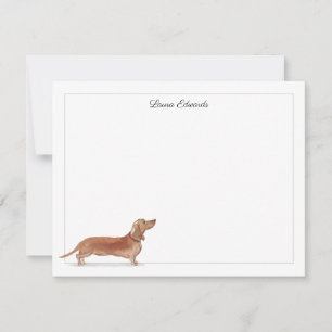 Tan Dachshund Grey Border Personalised Stationery Card