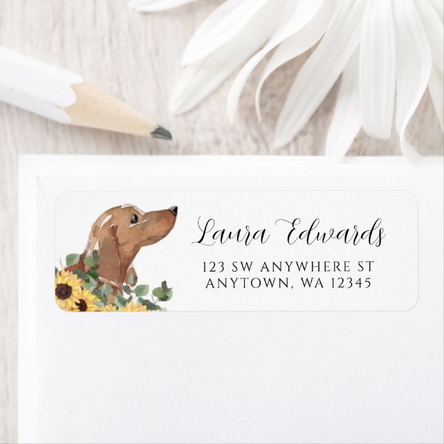 Tan Dachshund Sunflower Eucalyptus Return Address Label (Insitu)