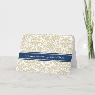 Tan Damask Best Friend Bridesmaid Invitation Card