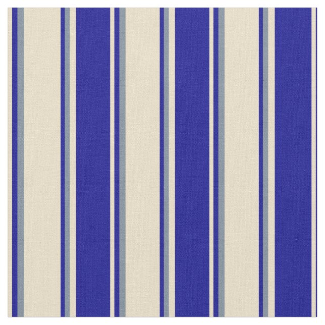 Tan, Dark Blue & Light Slate Grey Lines Pattern Fabric (Close Up)