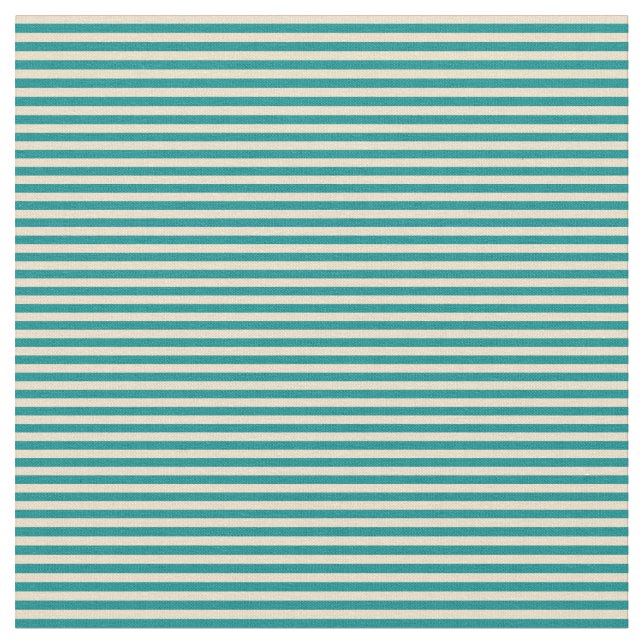 Tan & Dark Cyan Lines Pattern Fabric (Close Up)