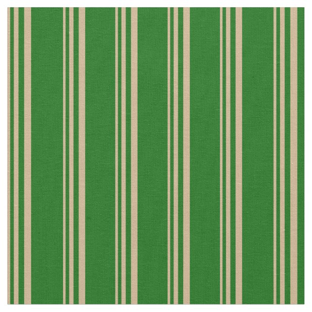 Tan & Dark Green Coloured Pattern of Stripes Fabric (Close Up)