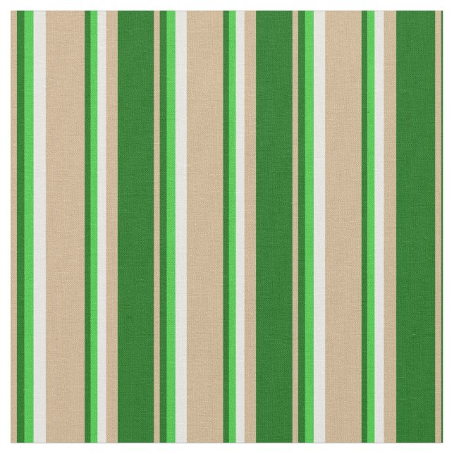 Tan, Dark Green, Lime Green & Mint Cream Coloured Fabric (Close Up)