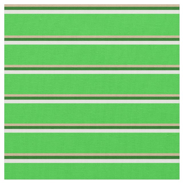 Tan, Dark Green, White & Lime Green Stripes Fabric (Close Up)