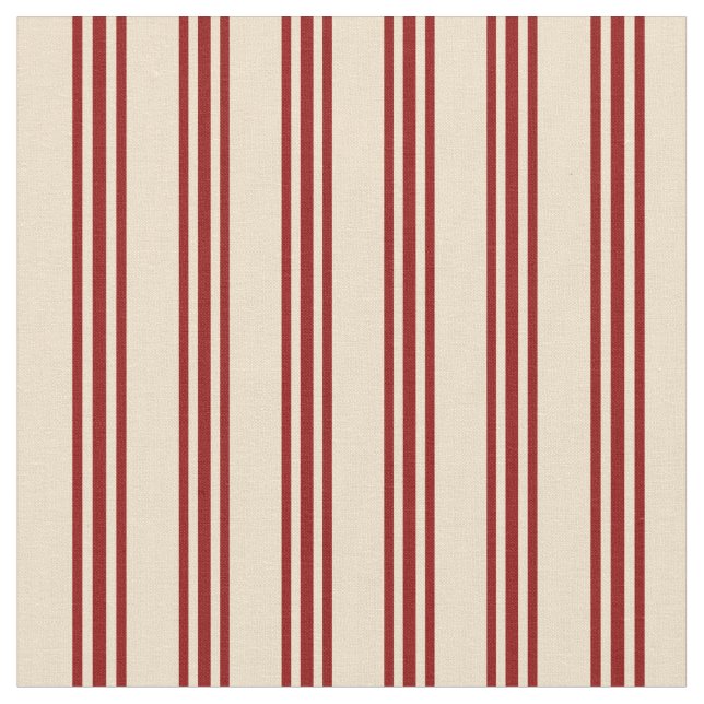 Tan & Dark Red Lined Pattern Fabric (Close Up)