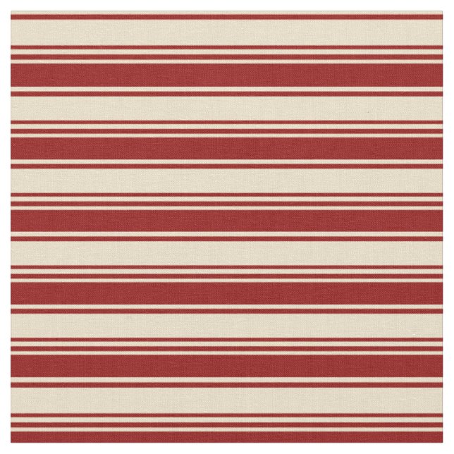 Tan & Dark Red Lines Pattern Fabric (Close Up)