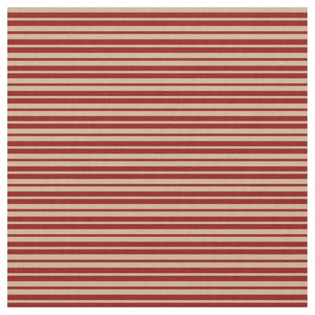 Tan & Dark Red Lines/Stripes Pattern Fabric (Close Up)