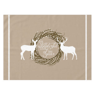 Tan Deer Most Wonderful Time Wreath Tablecloth
