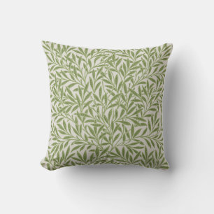 Tan Delicate Green Willow Leaves Nature   Cushion