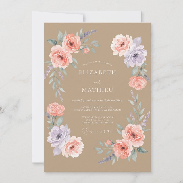 Tan Delicate Rustic Wedding Invitation (Front)