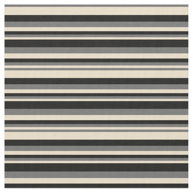 Tan, Dim Grey, and Black Lined/Striped Pattern Fabric (Close Up)