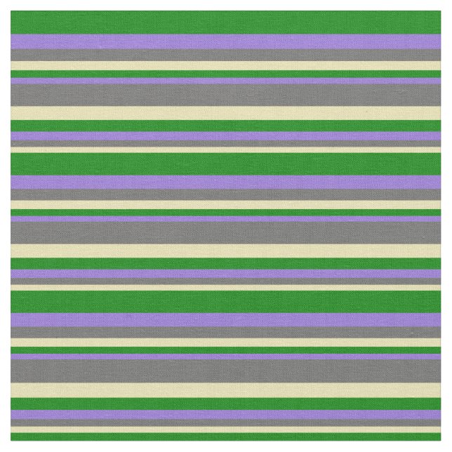 Tan, Dim Grey, Purple, and Green Pattern Fabric (Close Up)