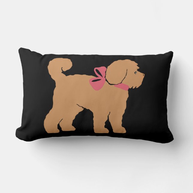 Tan Doodle Dog Black Background Pillow (Front)