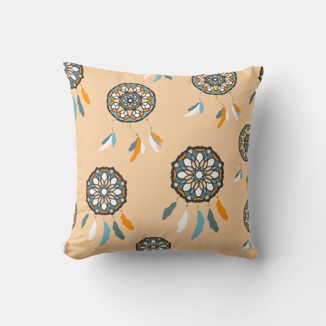 Tan Dream Catcher Square Pillow (Front)