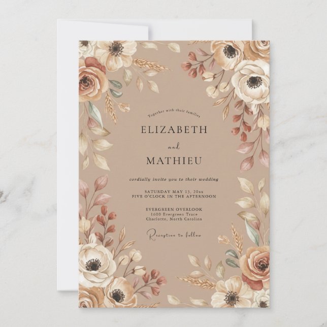Tan Earthy Rustic Wedding Invitation (Front)