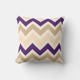 Tan, Eggplant Purple, and Ivory Chevron Pattern Cushion