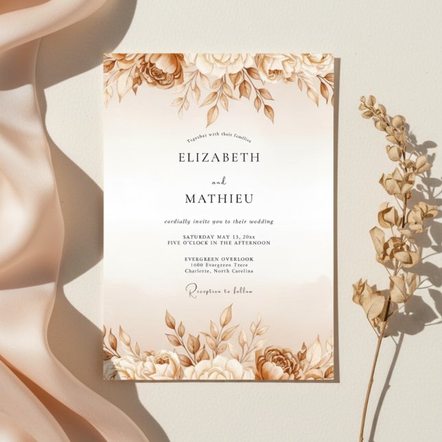 Tan Ethereal Bloom Wedding Invitation (Creator Uploaded)