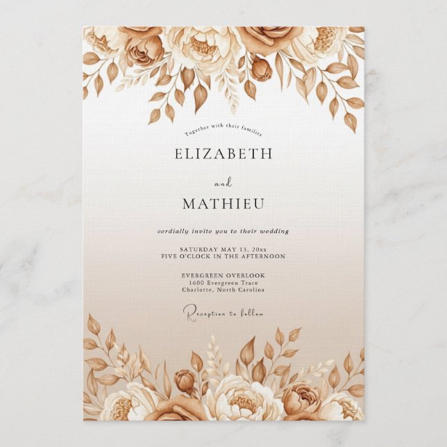Tan Floral Enchantment Wedding Invitation (Front)