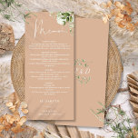 Tan Floral Greenery Monogram Wedding Dinner Menu<br><div class="desc">This elegant tan floral botanical greenery leaves wedding menu can be personalised with your information in chic typography with your monogram initials on the reverse. Designed by Thisisnotme©</div>