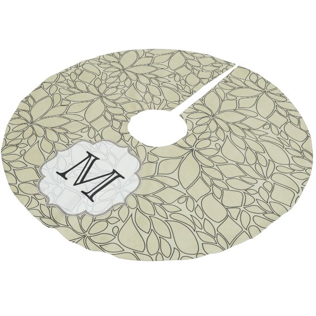 Tan Floral Leaf Tree Monogram Initial Tree Skirt (Angled)
