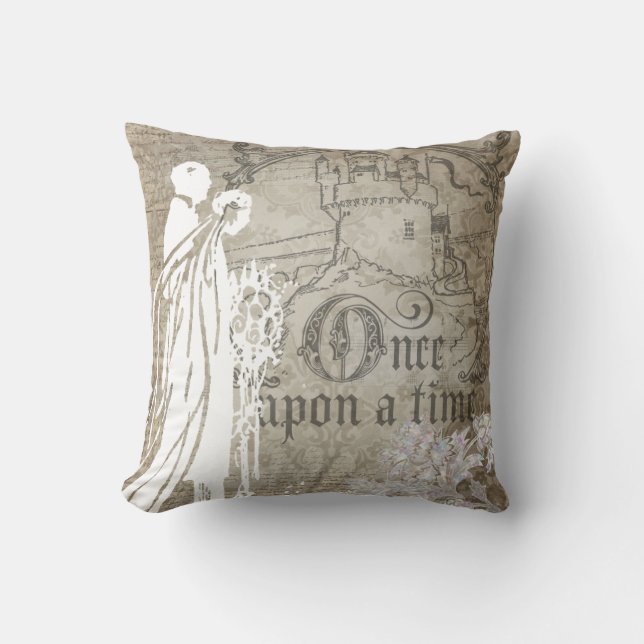 Tan Floral Once Upon a Time Pillow (Front)