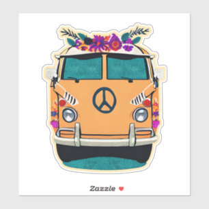 Tan Floral Retro Hippie Van Vintage Colours Art