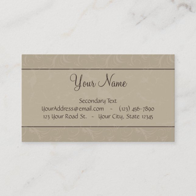 Tan Floral Wisps & Stripes with Monogram Business Card (Front)