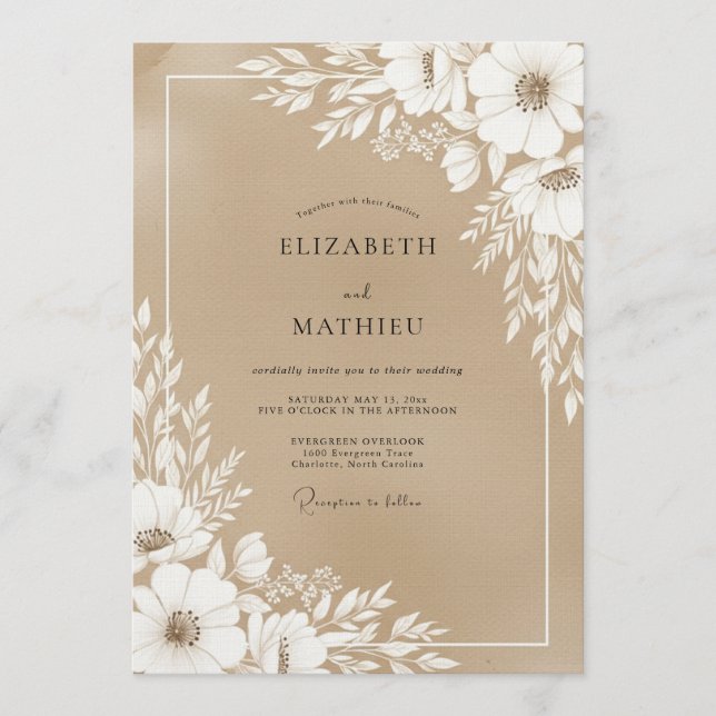 Tan Floral Woodland Wedding Invitation (Front)