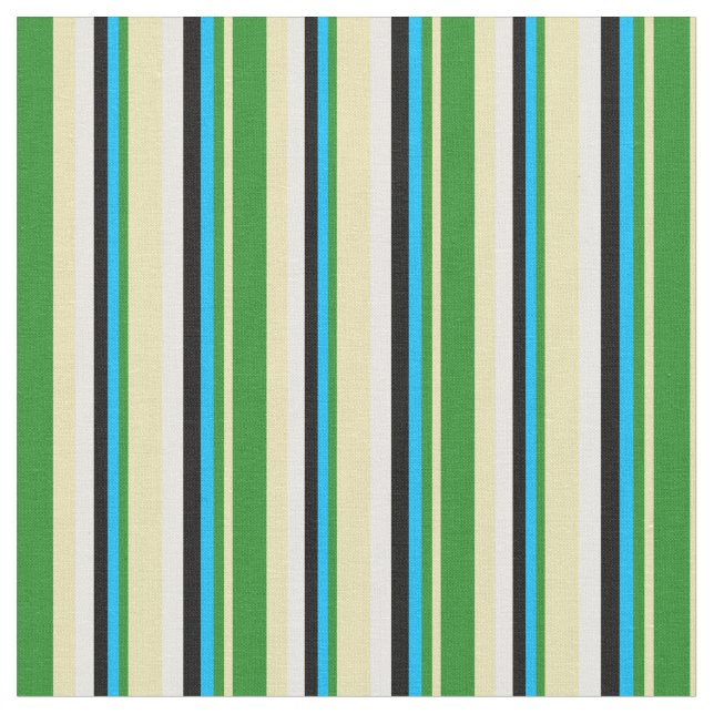 Tan, Forest Green, Deep Sky Blue, Black, and White Fabric (Close Up)