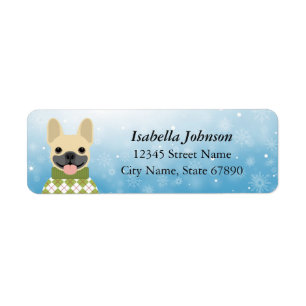 Tan French Bulldog Blue Snowflakes Address Labels