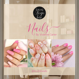 Tan Fuchsia Pink Script Logo Photo Nail Salon