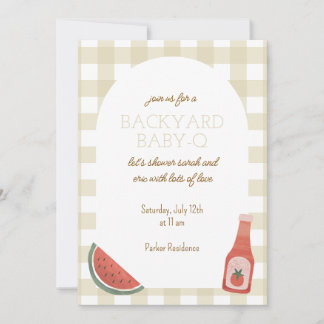 Tan Gingham Baby-Q Baby Shower Invitation