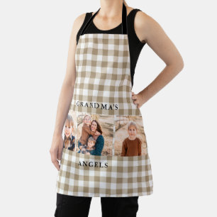 Tan Gingham Collage Photo Grandma's Angels Apron