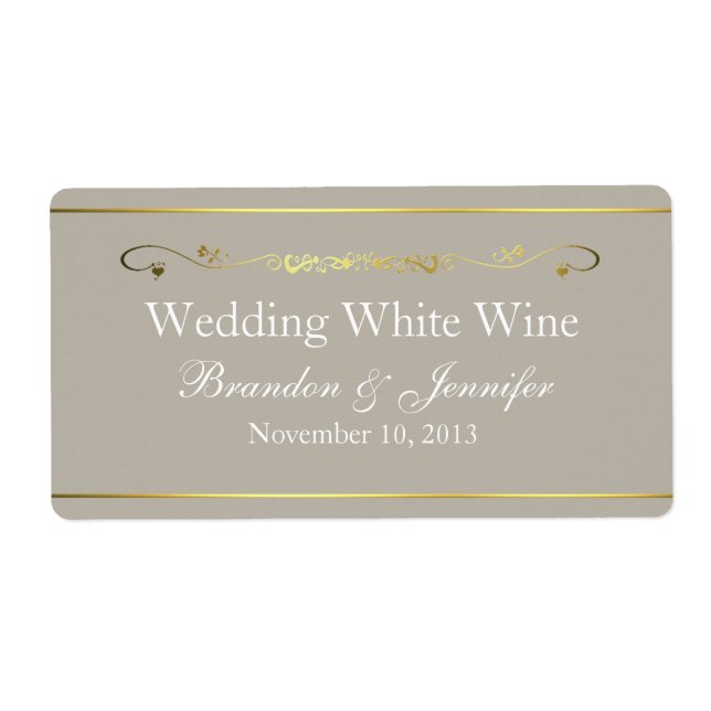 Tan & Gold Custom Wedding Mini Wine Labels (Front)