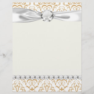 tan gold on white ornate damask pattern