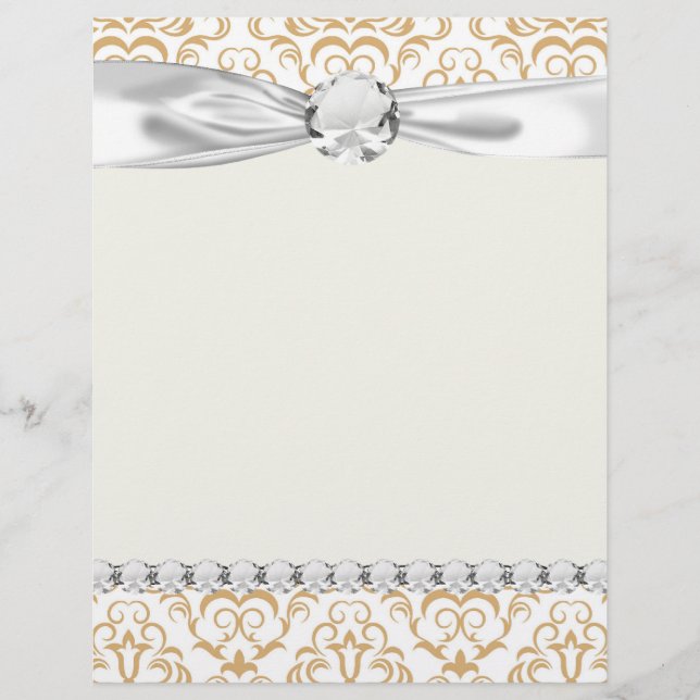 tan gold on white ornate damask pattern (Front)