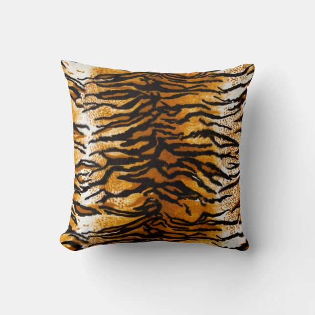 Tan & Gold Tiger Print Throw Pillow (Front)