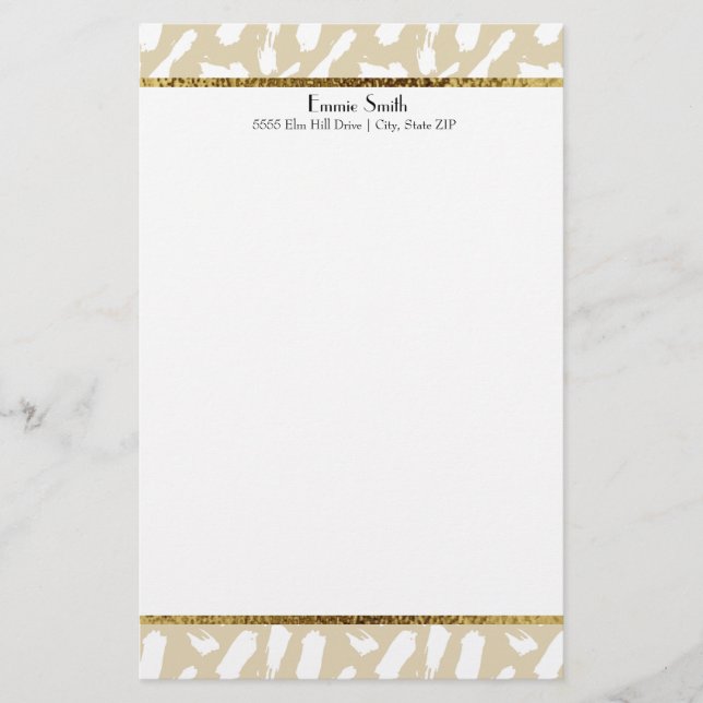 Tan Gold White Personalised Stationery (Front)