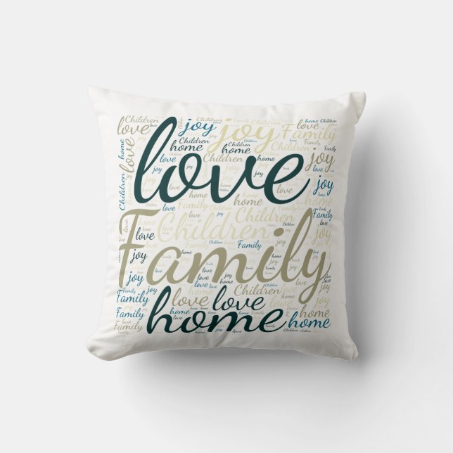 Tan Green Blue Love Family Home Word Cloud  Cushion (Front)