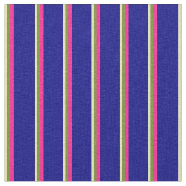 Tan, Green, Deep Pink, and Blue Stripes Fabric (Close Up)