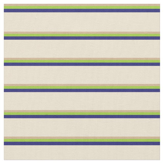Tan, Green, Midnight Blue & Beige Coloured Lines Fabric (Close Up)