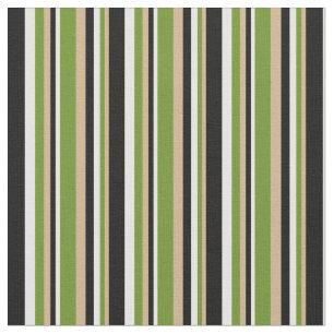 Tan, Green, Mint Cream, and Black Stripes Pattern Fabric