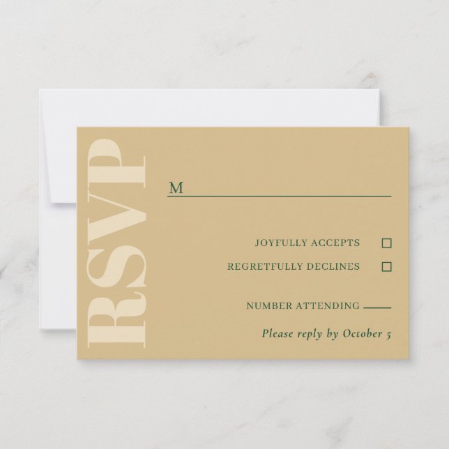 Tan & Green Wedding RSVP Card (Front)